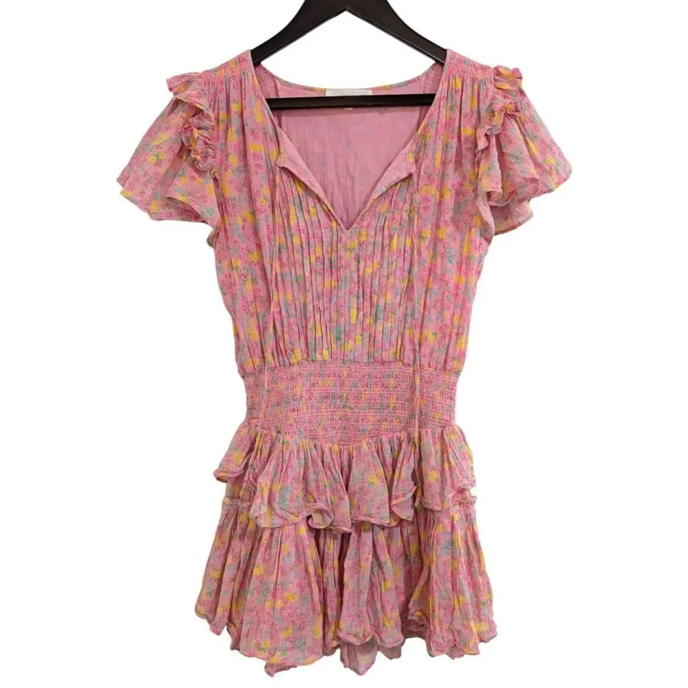 LoveShackFancy Audette Mini Dress in Melon Punch - Size Small